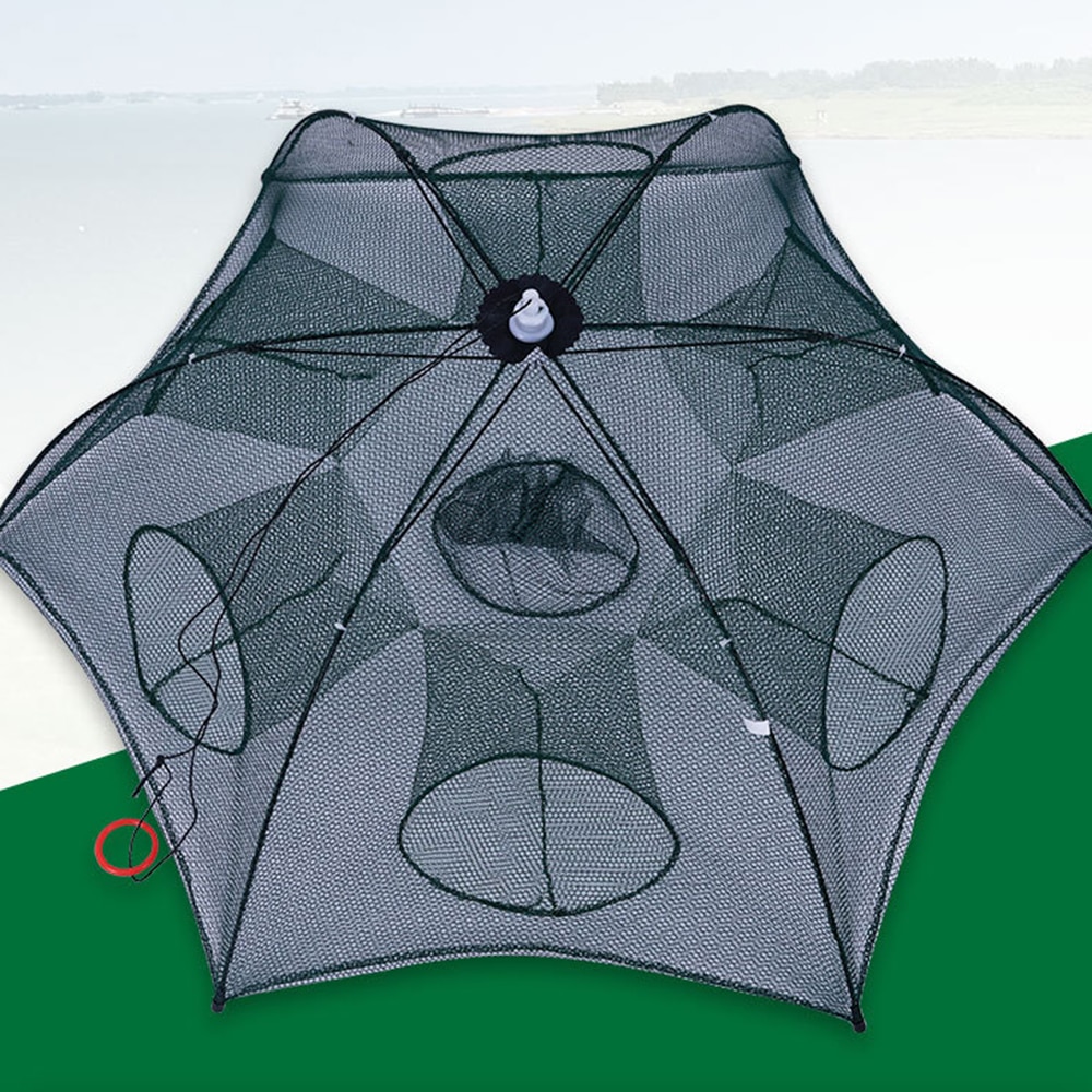강화 우산 케이지 새우 케이지 4-8 구멍 자동 낚시 그물, 접이식 나일론 물고기 함정 캐스트 그물 접이식 네트워크 야외